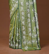 Blended Silk Kantha Stitch Saree Green