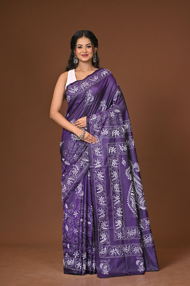 Blended Silk Kantha Stitch Saree