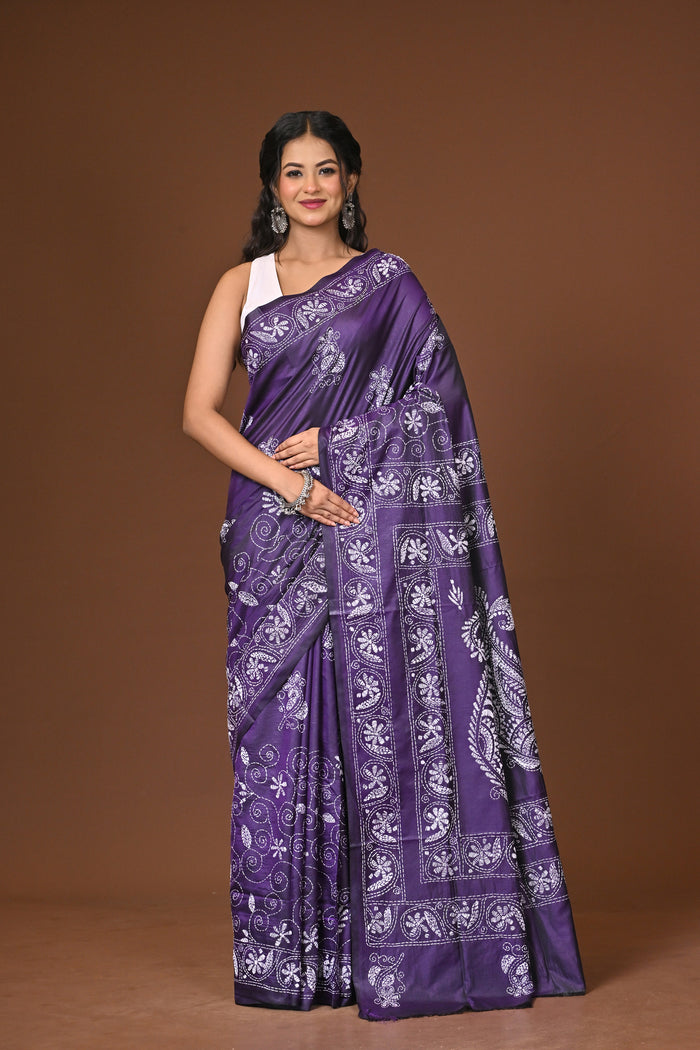 Blended Silk Kantha Stitch Saree
