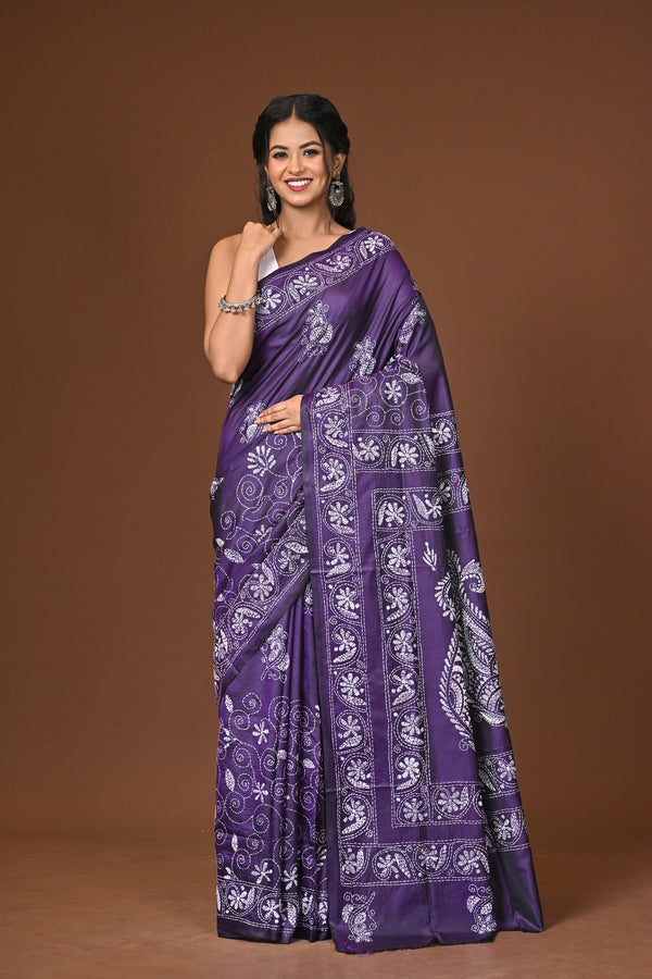 Blended Silk Kantha Stitch Saree
