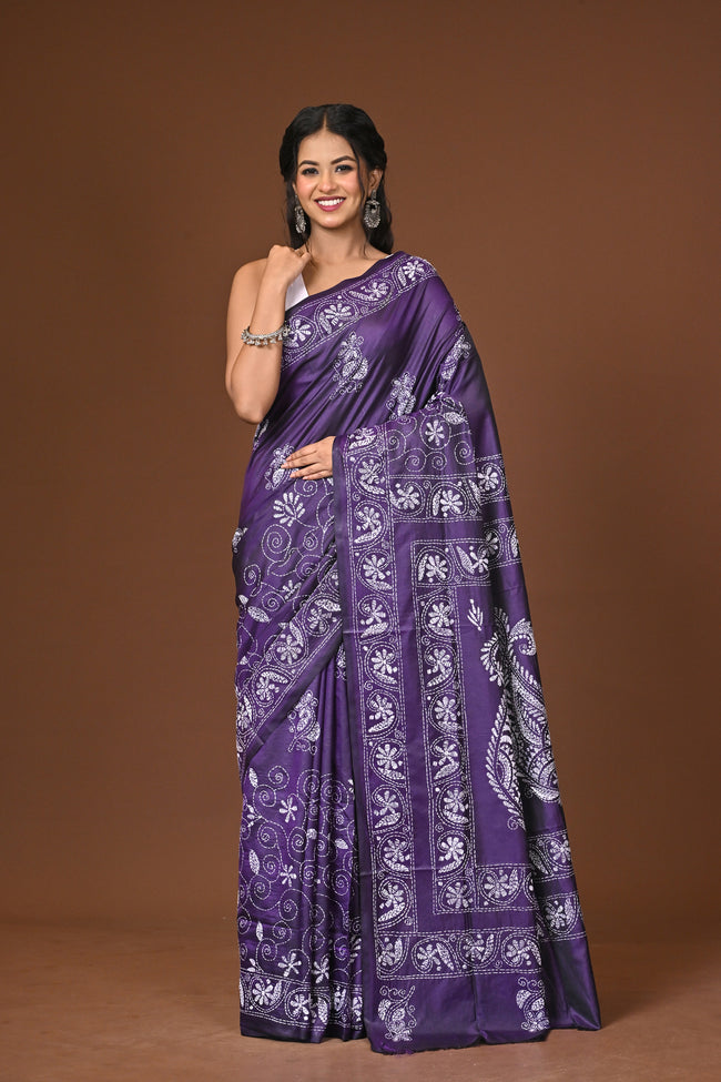 Blended Silk Kantha Stitch Saree