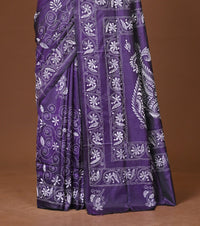 Blended Silk Kantha Stitch Saree Purple