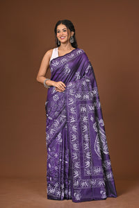 Blended Silk Kantha Stitch Saree Purple