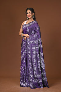 Blended Silk Kantha Stitch Saree Purple