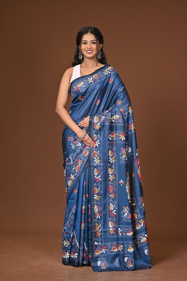 Blended Silk Kantha Stitch Saree
