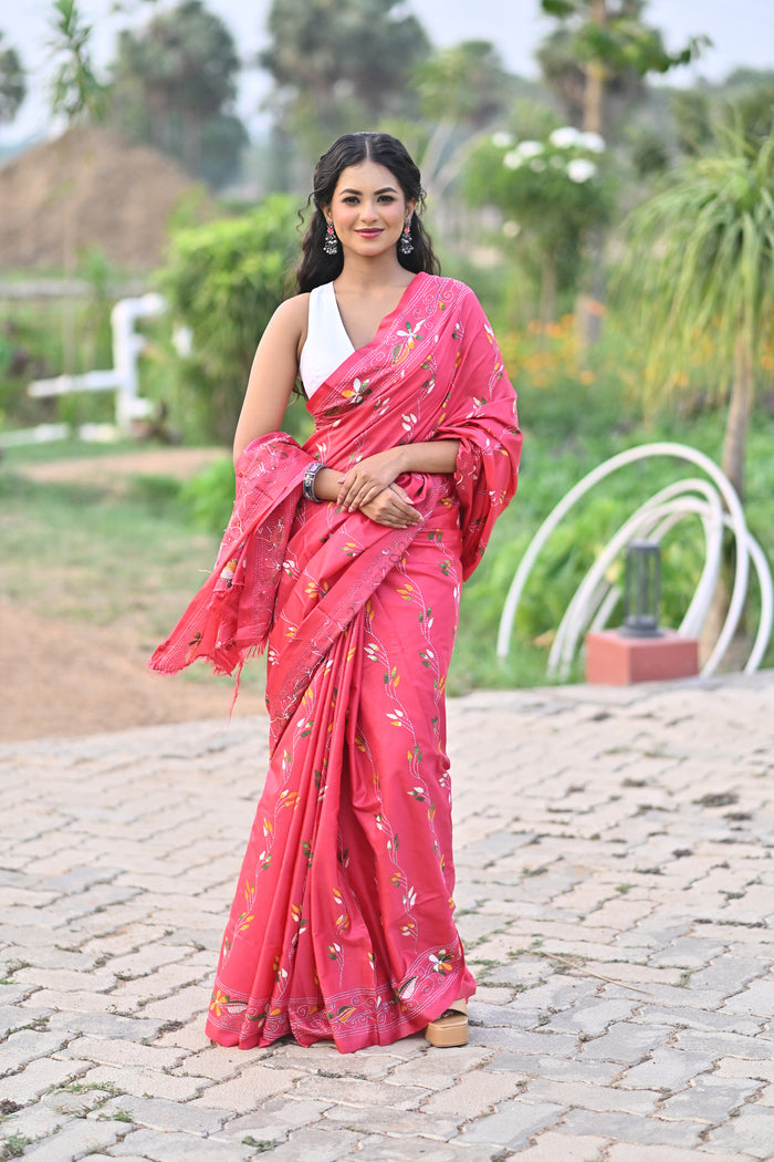 Blended Silk Kantha Stitch Saree