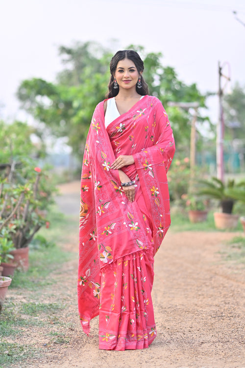 Blended Silk Kantha Stitch Saree