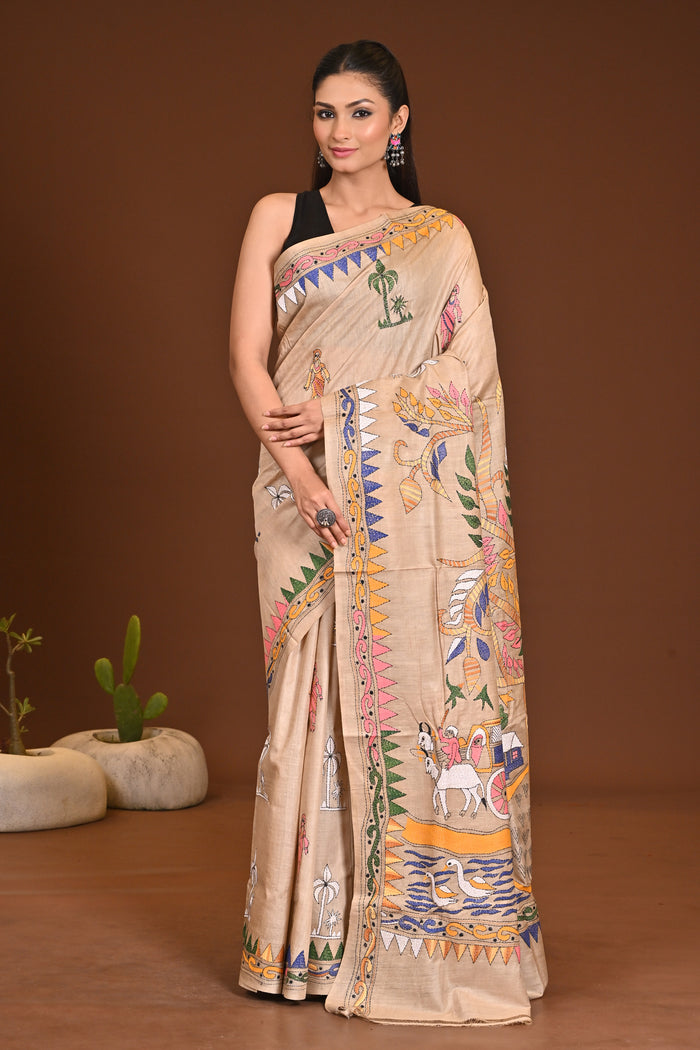 GACHI SILK HANDCRAFTED KANTHA SAREE