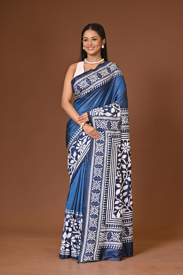 Blended Silk Kantha Stitch Saree