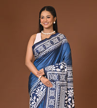 Blended Silk Kantha Stitch Saree Navy Blue