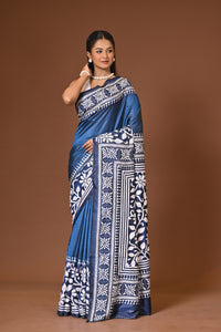 Blended Silk Kantha Stitch Saree Navy Blue