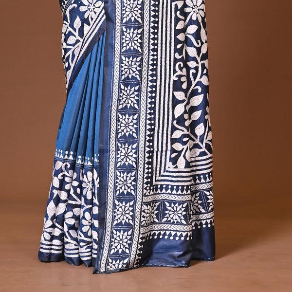 Blended Silk Kantha Stitch Saree