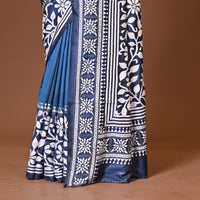 Blended Silk Kantha Stitch Saree Navy Blue