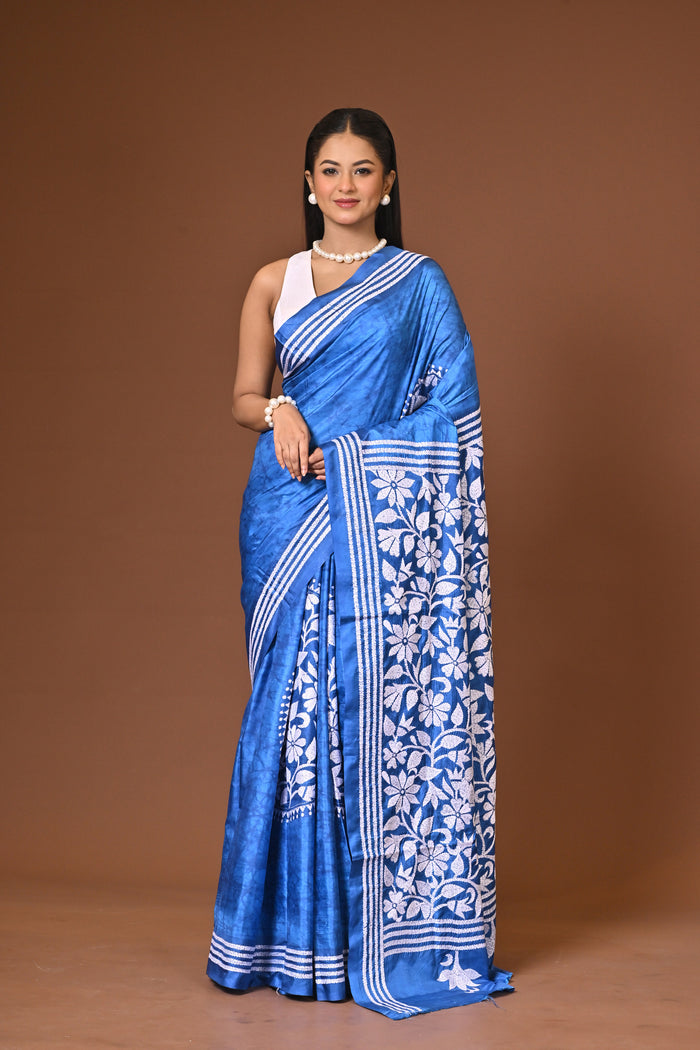 Blended Silk Kantha Stitch Saree