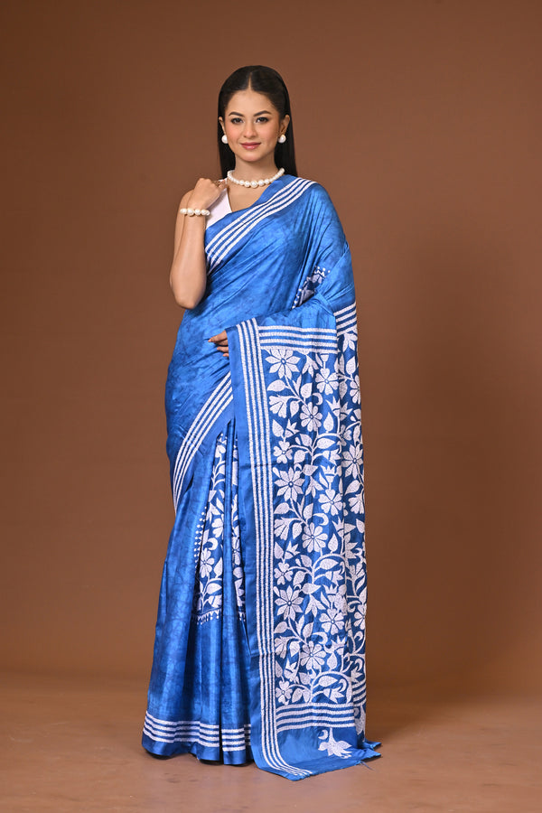 Blended Silk Kantha Stitch Saree