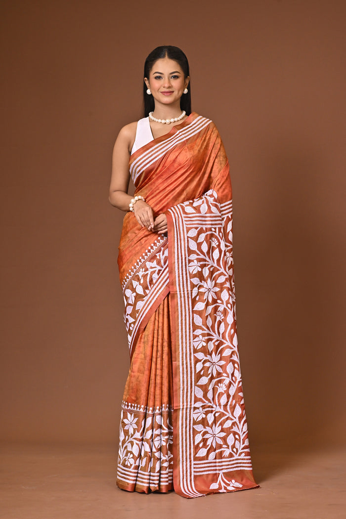 Blended Silk Kantha Stitch Saree