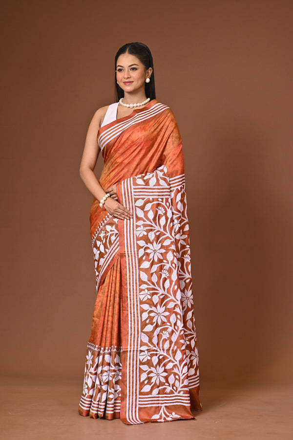 Blended Silk Kantha Stitch Saree