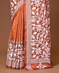 Blended Silk Kantha Stitch Saree Rust