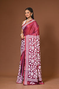 Blended Silk Kantha Stitch Saree Maroon