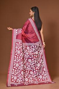 Blended Silk Kantha Stitch Saree Maroon