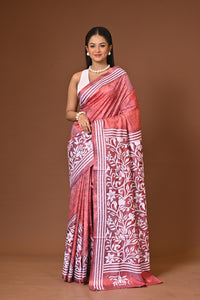 Blended Silk Kantha Stitch Saree Peach