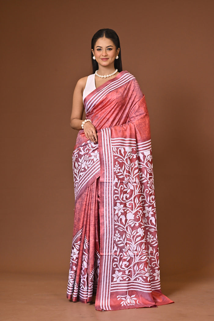 Blended Silk Kantha Stitch Saree