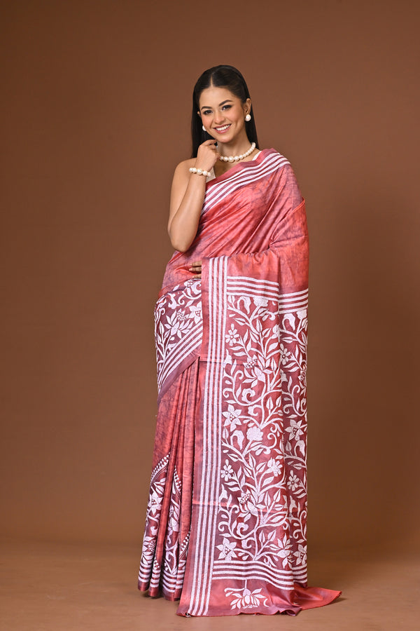 Blended Silk Kantha Stitch Saree