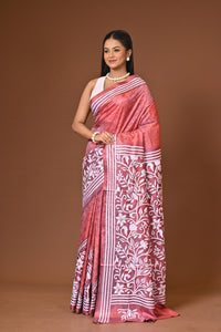 Blended Silk Kantha Stitch Saree Peach