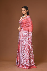 Blended Silk Kantha Stitch Saree Peach