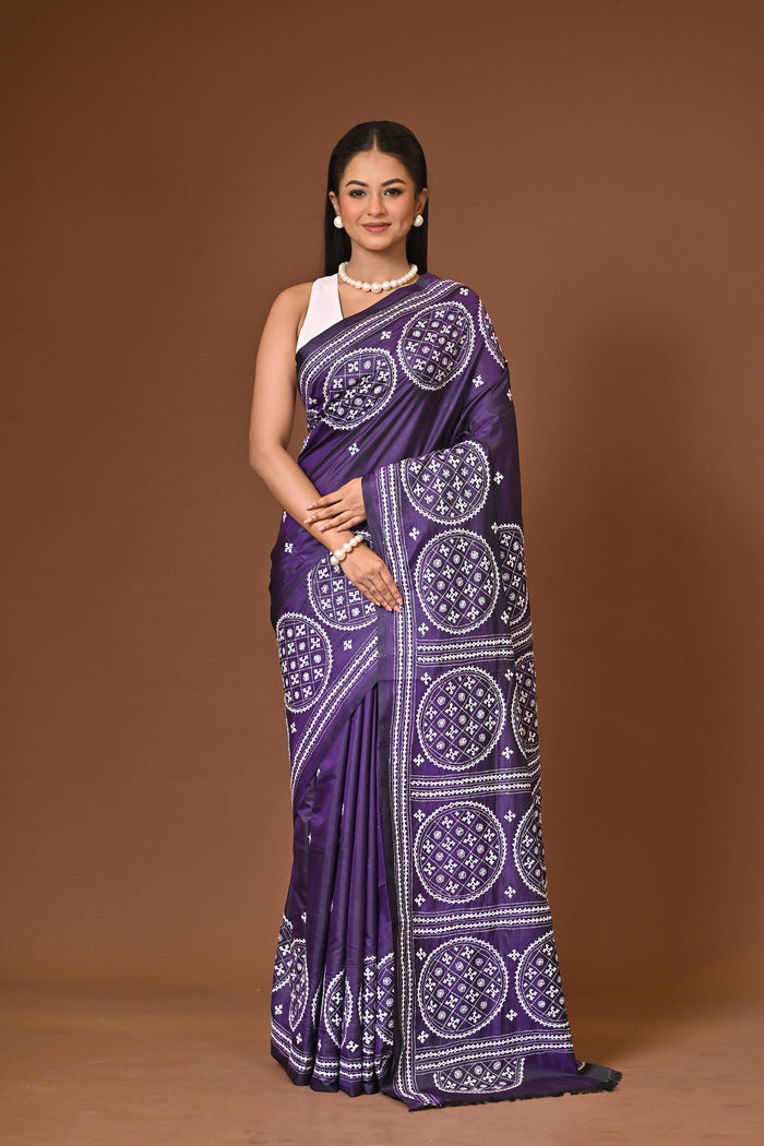 Blended Silk Kantha Stitch Saree