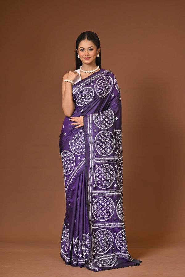 Blended Silk Kantha Stitch Saree