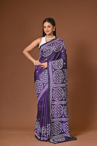 Blended Silk Kantha Stitch Saree Purple