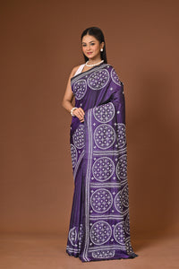 Blended Silk Kantha Stitch Saree Purple