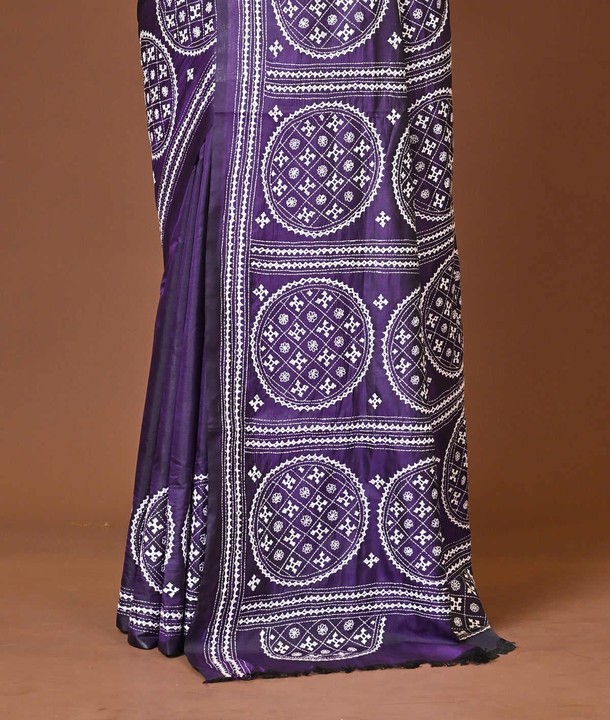 Blended Silk Kantha Stitch Saree Purple