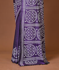 Blended Silk Kantha Stitch Saree Purple