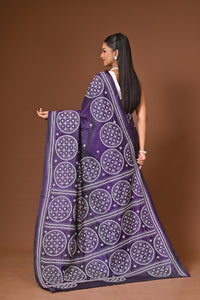 Blended Silk Kantha Stitch Saree Purple
