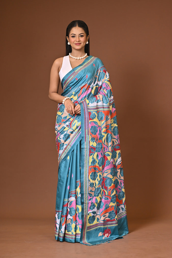 Blended Silk Kantha Stitch Saree