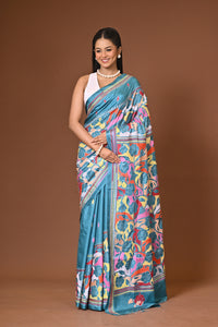Blended Silk Kantha Stitch Saree Sea Green