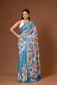 Blended Silk Kantha Stitch Saree Sea Green