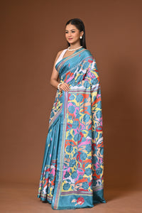 Blended Silk Kantha Stitch Saree Sea Green