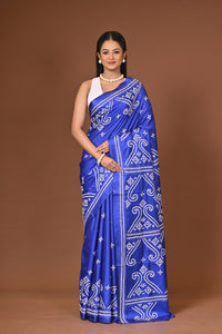 Blended Silk Kantha Stitch Saree Royal Blue