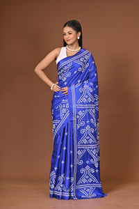 Blended Silk Kantha Stitch Saree Royal Blue