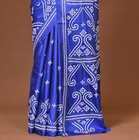 Blended Silk Kantha Stitch Saree Royal Blue