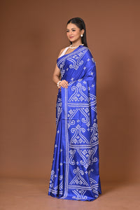 Blended Silk Kantha Stitch Saree Royal Blue