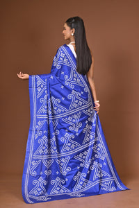Blended Silk Kantha Stitch Saree Royal Blue