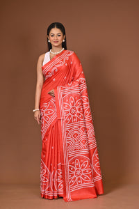 Blended Silk Kantha Stitch Saree Red