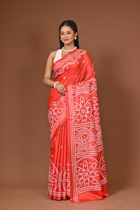 Blended Silk Kantha Stitch Saree Red