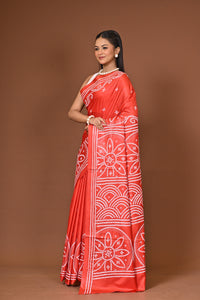 Blended Silk Kantha Stitch Saree Red