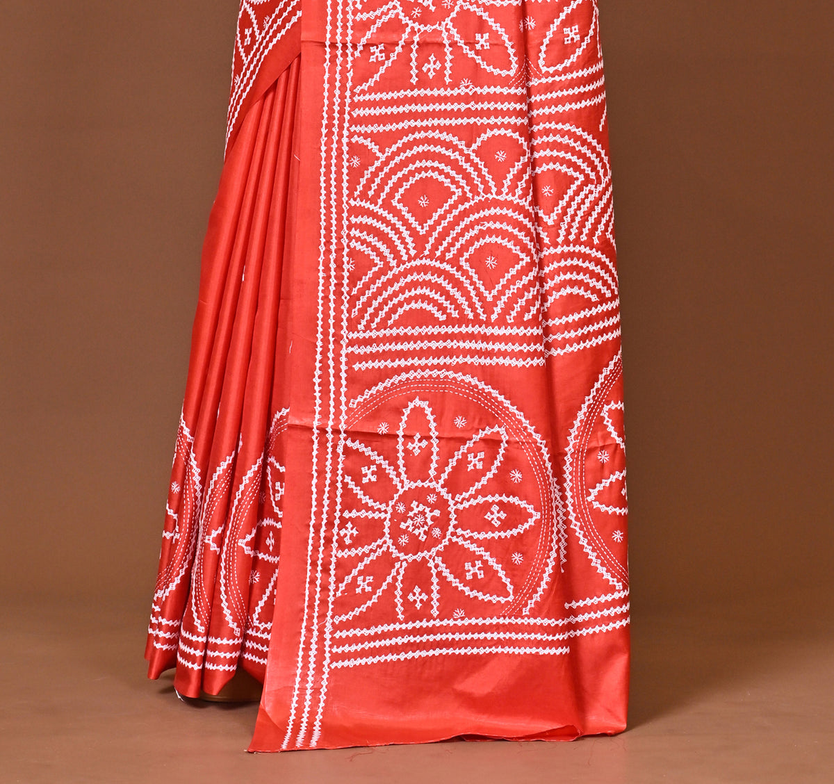 Blended Silk Kantha Stitch Saree Red