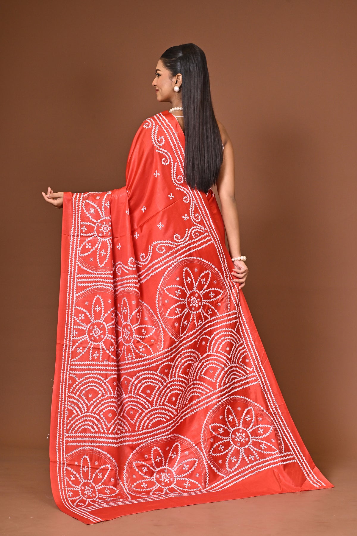 Blended Silk Kantha Stitch Saree Red